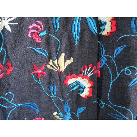 David Brook Floral Embroidered Black Shantung Silk Duster Coat Ladies XL EUC - Picture 8 of 16